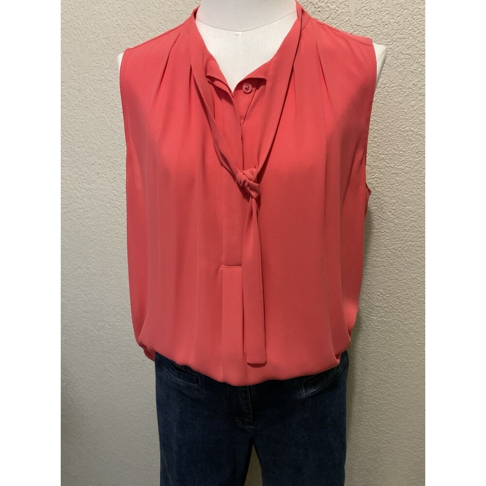 Ann Taylor, Women’s, Sleeveless V-Neck Blouse W/Tie, Coral, Size: M